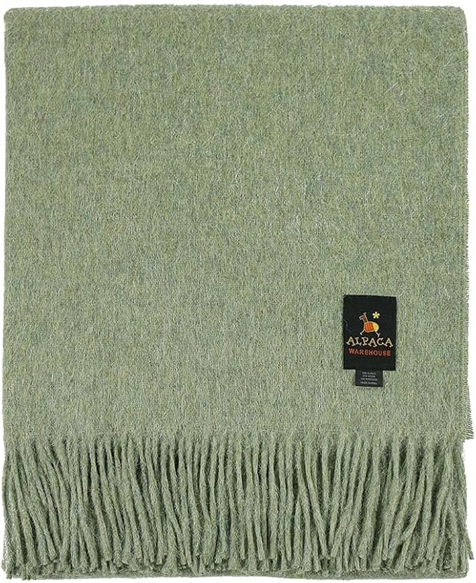 Superfine Alpaca Wool Throw Blanket - Lightweight Alpaca Merino Wool Throw Blankets for Using Indoors or Outdoors | Soft Peruvian Alpaca Blanket Wool Blanket Solid Color 72" x 60" (Leaf Green)