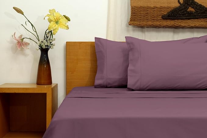 Organic Cotton Long Staple Silky Soft Single Pick Sateen Bed Sheet Set - Luxurious & Premium Hotel Quality - GOTS Certified - Solid Dyed (Burgundy, Queen (U.S. Standard))