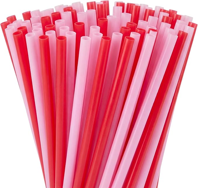 Honeydak 120 Pcs Red and Pink Straws, 9 Inch Reusable Hard PP Plastic Drinking Straws Cute Party Straw for Cocktails Smoothies Juice for Cold Drinks, Party Supplies