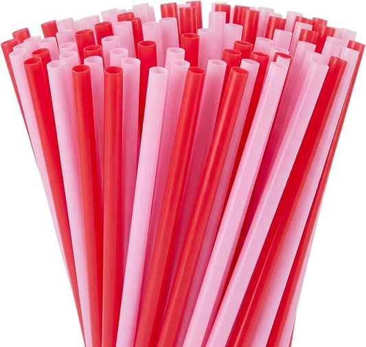 Honeydak 120 Pcs Red and Pink Straws, 9 Inch Reusable Hard PP Plastic Drinking Straws Cute Party Straw for Cocktails Smoothies Juice for Cold Drinks, Party Supplies