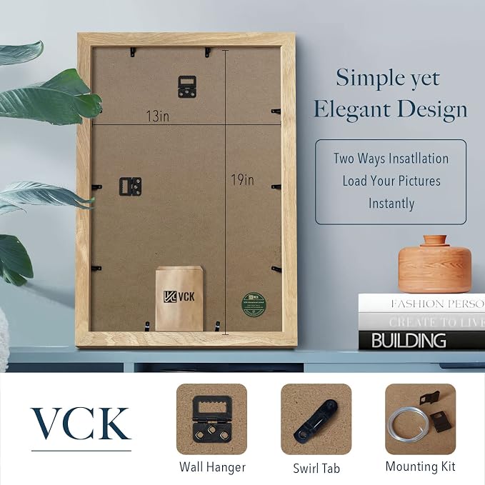 VCK 13x19 Picture Frame Set of 3, Natural Solid Wood Picture Frame with Exclusive Wood Grain, Wall Hanging