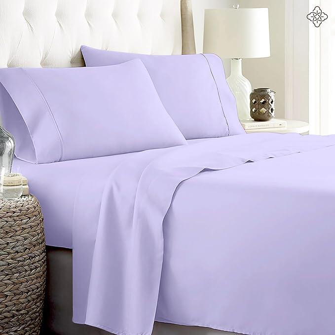 BIOWEAVES 100% Organic Cotton Sheets, 300 Thread Count 4-Piece GOTS Certified Bed Sheet Set Fits Mattress Upto 17" Deep Pocket, Soft & Silky Sateen Weave (Queen, Lavender)