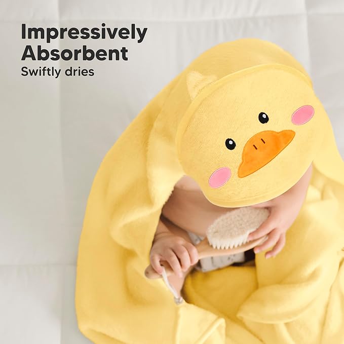 KeaBabies Baby Hooded Towel and Baby Hair Brush and Baby Comb Set - Baby Towel, Toddler Towels, Hooded Towels for Baby - Wooden Baby Brush with Soft Goat Bristle