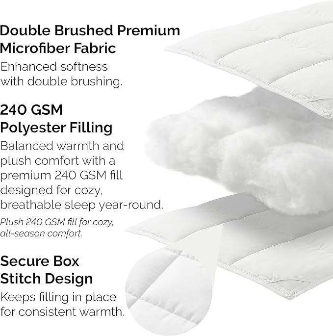 Southshore Fine Living, Inc. White Comforter Full Size, Queen Down Alternative Comforter Only, Fluffy Duvet Insert Full/Queen Size Bedding, Cozy Bedding for All Seasons, Bright White Comforters