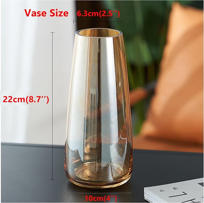 FANTESTICRYAN Modern Glass Vase Crystal Glass Vase for Home Office Decor (Crystal Amber)