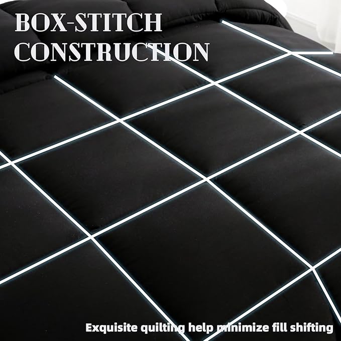 DOWNCOOL Comforters King Size, Duvet Insert,Black All Season Duvet, Lightweight Quilt, Down Alternative Hotel Comforter with Corner Tabs (Black, King 102x90 Inches)
