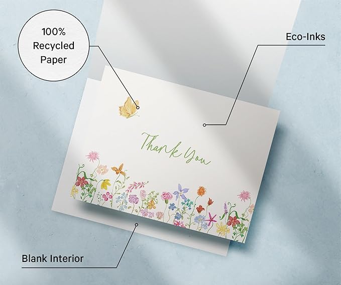Twigs Quirky Florals Thank You Cards & Notes with Envelopes Set (12 Pack), Thank You Greeting Card, Perfect for Baby Shower, Business & Birthday, & Wedding, Holiday Thank You Cards, Appreciation Gifts
