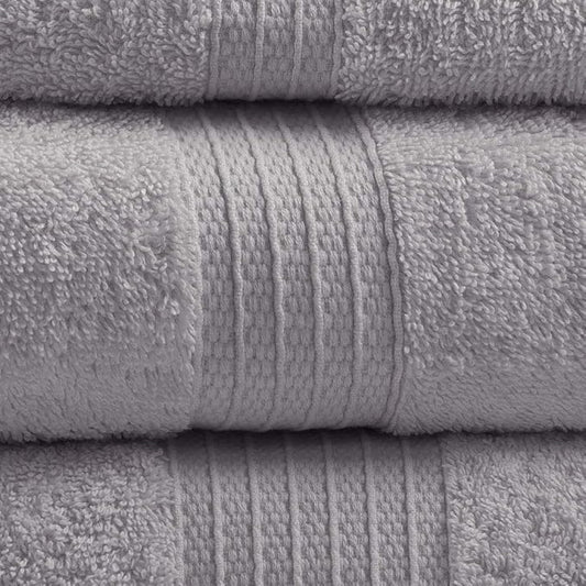 Madison Park Organic 100% Cotton Bathroom Towel Set, Hotel & Spa Quality Highly Absorbent, Quick Dry, Include for Shower, Handwash & Facial Washcloth, Multi-Sizes, Grey