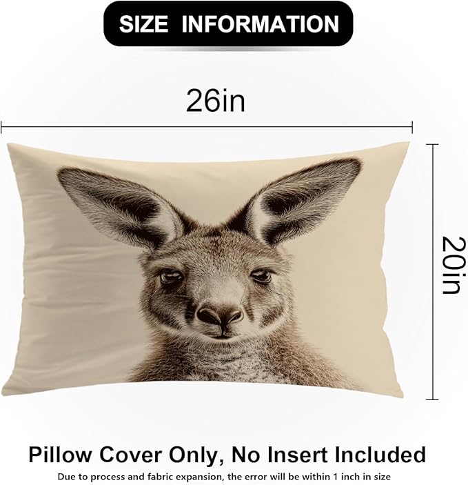 Shrahala Cute Kangaroo Pillowcases, Sepia Toned Kangaroo Portrait Lumbar Pillow Cover Decorative Blended Double-Sided No Inserts for Bedroom Sofa Living Room Set of 2 (26 x 20 in)