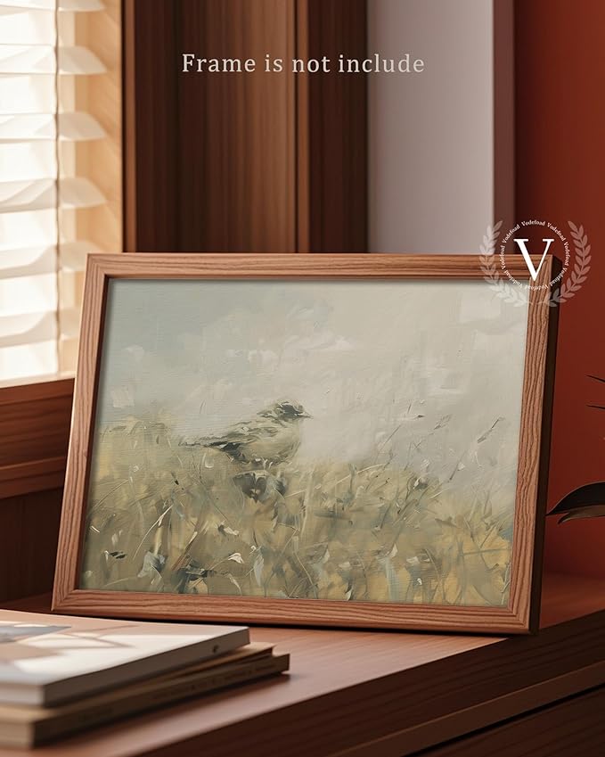 Vodefoad Little Bird Retro Vintage Canvas Wall Art Bird Painting Retro Canvas Wall Art Neutral Farmhouse Decor Blurred Landscape Animal Oil Painting Decor Rustic Nature Canvas Prints Antique Neutral Landscape Oil Painting Vintage Art Pictures for Bedro...