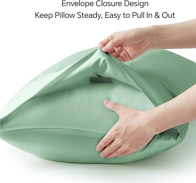 BEDELITE King Size Pillow Cases Set of 2, Rayon Derived from Bamboo, Cooling Pillow Cases for Hot Sleepers & Night Sweats, Breathable and Silky Soft Envelope Pillowcases(Mint Green, 20"x36")