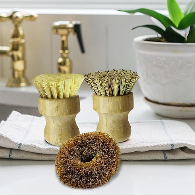 5 Pieces Bamboo Dish Brush Set for Eco-Friendly Home - Wooden Dish Scrubbers, Sustainable Kitchen Cleaning Set, Natural Bristle Dish Brushes for Pots Pans Bottles
