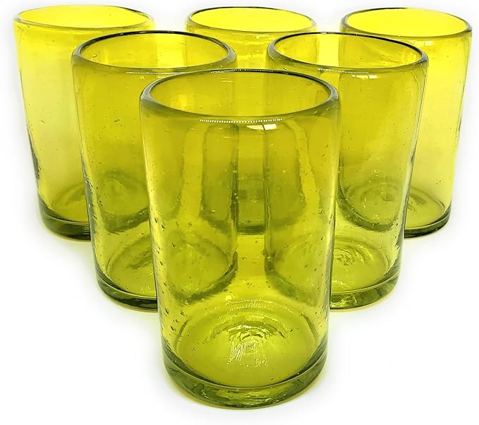 Solid Yellow 14 oz Drinking Glasses (set of 6), Recycled Glass, Lead-free, Toxin-Free (14oz Drinking)