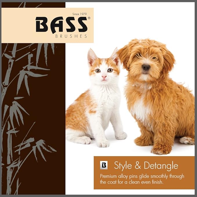 Bass Brushes Small Oval Wire Pet Brush with Bamboo Wood Handle