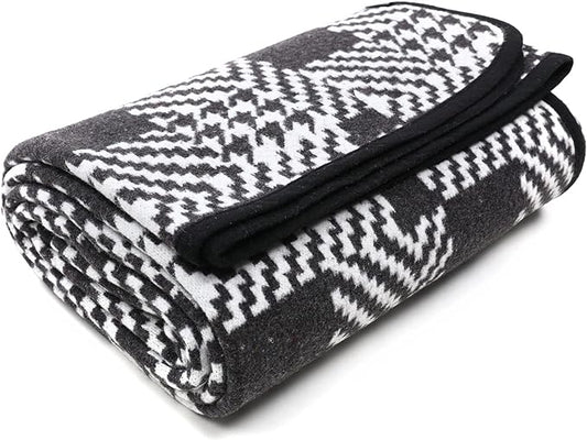 PuTian Merino Wool Blanket - 63" x 51" Thick Warm Soft Twin Bed Throw - Great for Camping, Outdoors, Travel, Car, Couch, All Seasons Houndstooth Black