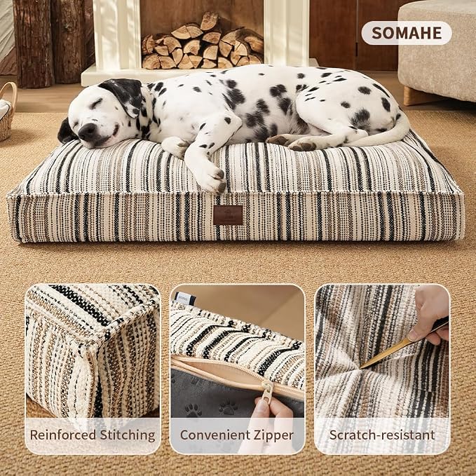 SOMAHE 4 Inch Orthopedic Dog Bed for Crate, 35 x 27 Inch, Orange Chenille | Washable Removable Cover, Waterproof Inner Liner, Non-Slip Bottom, Orthopedic Dog Crate Mattress for Medium & Large Dogs