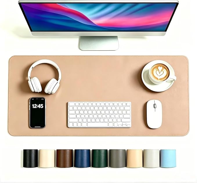 Desk Pad Blotter,YJHMYGSN 27.5x49 in Large PU Leather Mouse Mat,Waterproof Non-Slip Writing Desktop Protector Surface,Office Table Accessory,Khaki