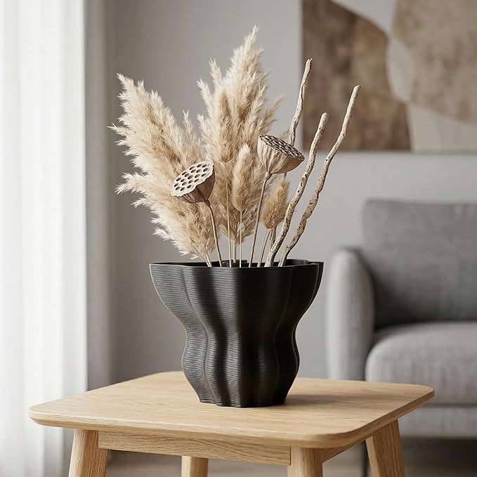 Contemporary Black Ceramic Vase, Abstract Irregular Shape Sculptural Accent for Home Decor, Modern Artistic Centerpiece for Coffee Table or Bookshelf