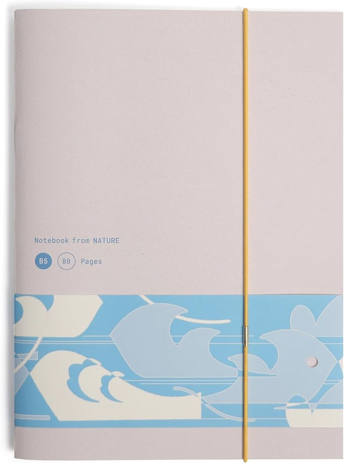 Nature Collection Notebook, 80 Pages, Premium Italian Favini Paper, Fruit-Residue Cover, Recycled Writing Paper, Flat-Lay Saddle Stitch Journal, Bookmark Belly Band(Ocean)