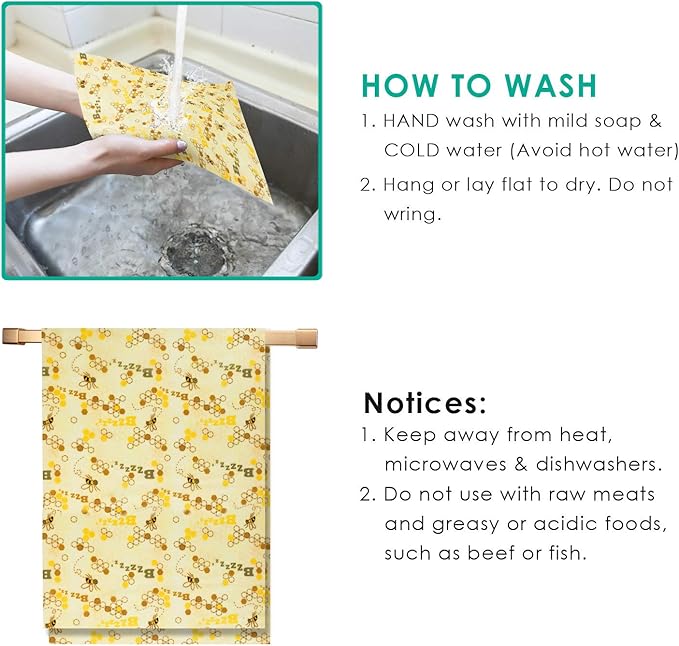 Beeswax Food Wraps 1 Meter Roll 13 x 39 Inch Reusable Beeswax Wraps Eco-Friendly Sustainable Food Storage Wraps for Sandwich, Cheese, Fruit, Bread, Snacks (Bee Pattern) (1, 13x39 英寸)