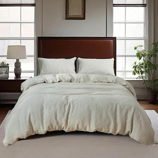 100% Linen Duvet Cover Set, 3 PCS Natural French Flax Linen Duvet Cover King Size, Breathable Soft Comfy Linen Bedding Comforter Cover with 2 Pillowcases(Linen, 104" x 92")