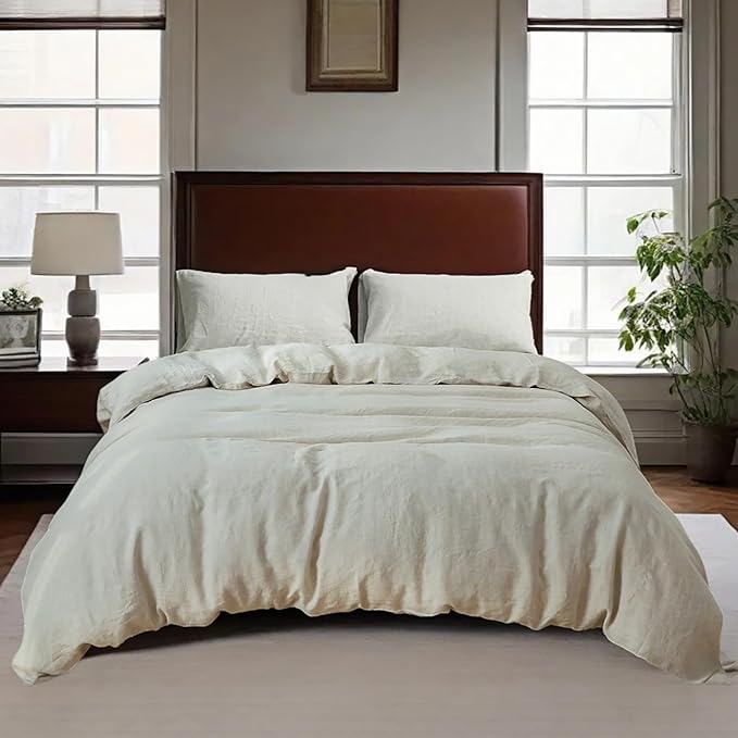 100% Linen Duvet Cover Set, 3 PCS Natural French Flax Linen Duvet Cover Queen Size, Breathable Soft Comfy Linen Bedding Comforter Cover with 2 Pillowcases(Linen, 88" x 92")