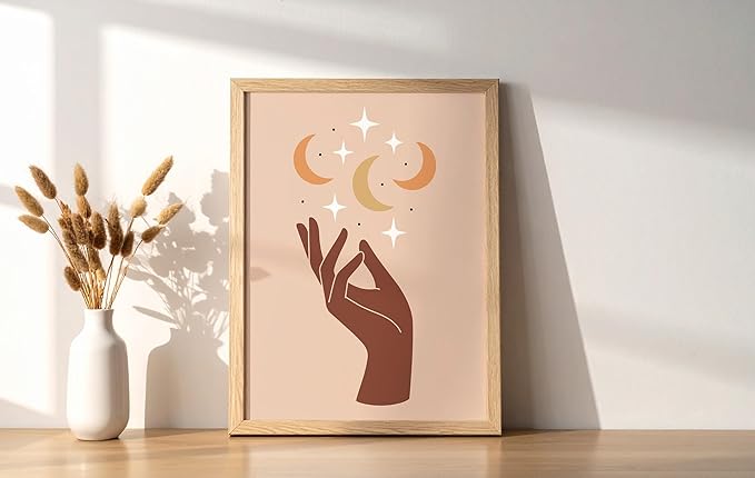 Y2K BOO Mystical Hand UNFRAMED Wall Art Celestial Moon and Stars Print Earth Tones Terracotta Mid Century Modern 8x10 Inch Heavyweight Paper Studio Decor