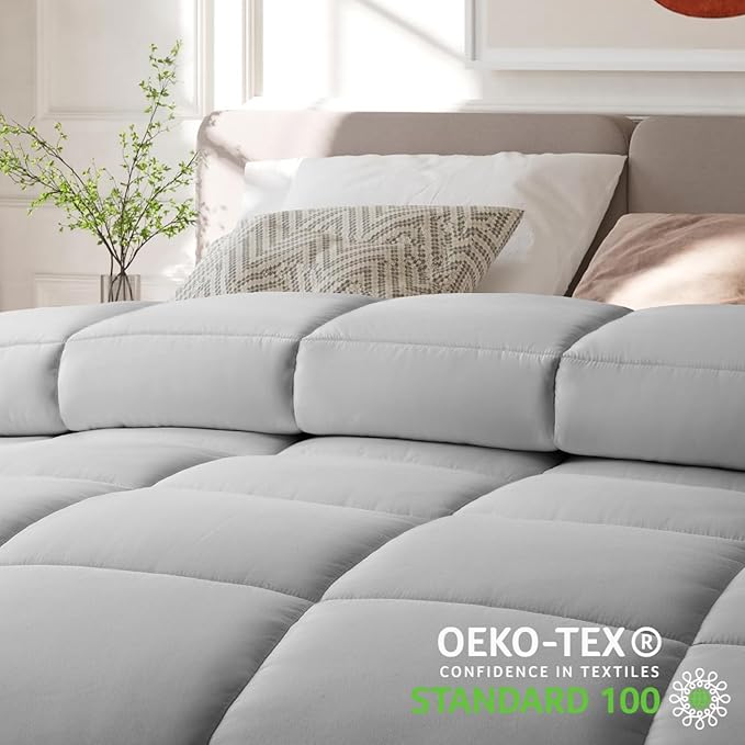 COHOME Premium Full Size Comforter, All-Season Quilted Down Alternative Duvet Insert, Luxury Hotel GentleSoft Comforter with Anti-Clump Tech & 8 Tabs - Reversible - Light Grey 82 x86 inches
