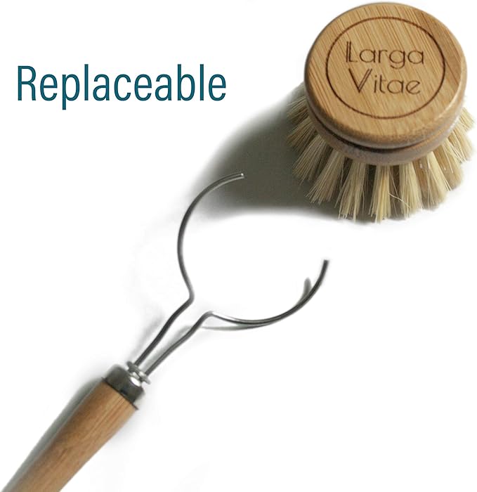 Bamboo Thin Dish Brush Handle 3-Pack | Fits Tampico, Palm, Sisal & Natural Fiber Heads | Plastic-Free, Biodegradable | Zero Waste Kitchen Scrubber Replacement Handle
