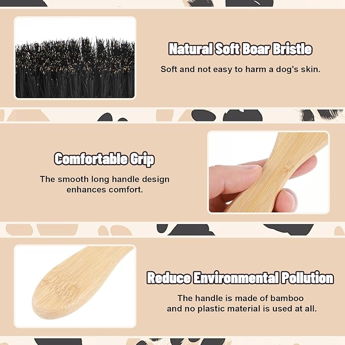 Soft Boar Bristle Dog Brush for Short Haired, Gentle Deshedding & Grooming Tool, Ideal Pet Hair Brush, Wood Handle Soft Pets Hairs Brushes for Short Hair Cats and Small Dogs, Small