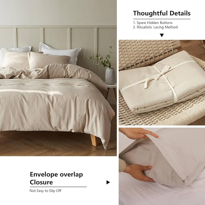 FALUCA French Linen Blend Duvet Cover Set 3Pcs King (104"x92") - Soft, Breathable, Cooling Farmhouse Bedding for Hot Sleeper (King, Linen)