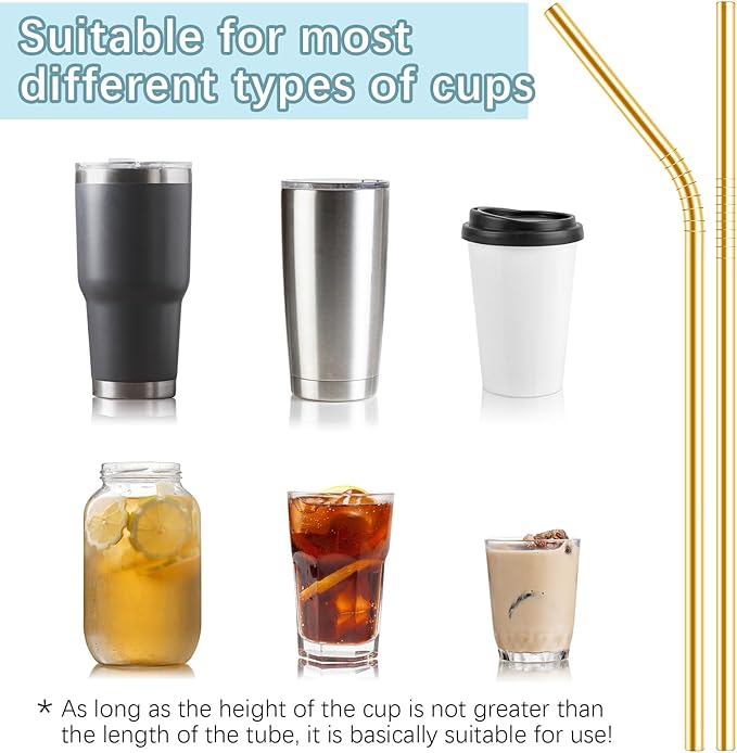 27 Pack metal straws reusable,12 Pcs Straight +12 Pcs Bent,3 Pcs Cleaning Brushes Included,stainless steel straws for 20oz and 30oz Tumblers Dishwasher Safe