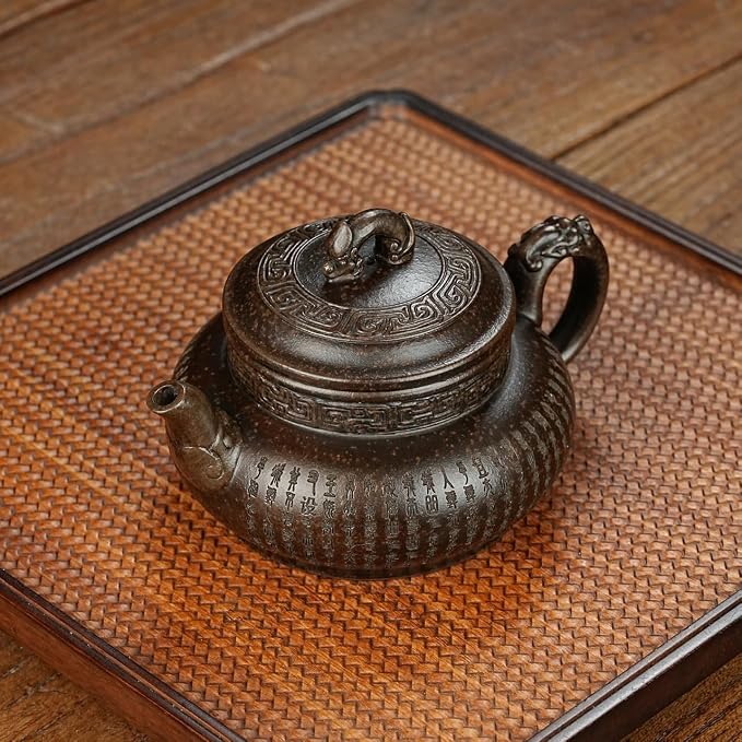 Zisha Teapot, Chinese Yixing Clay Handmade Tea Pot 10 Oz, Infuse Brew Kung Fu Loose Leaf Tea Maker (LongYin,Zini Purple Clay)