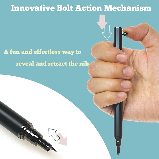 Retractable Fountain Pen – 0.38 mm Extra Fine Nib Fountain Pen, Smooth Fancy Pens with Converter, 6 Ink Cartridges & Gift Pouch for Writing (Matte black)