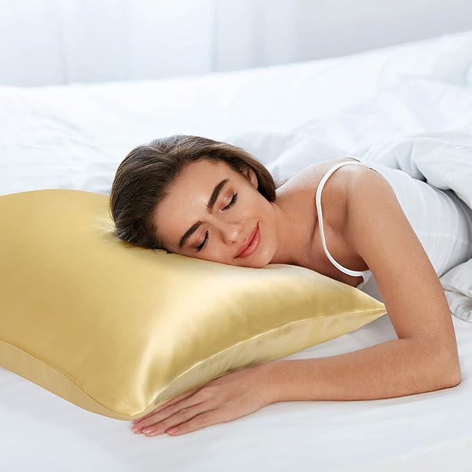 uxcell 1 Pack 100% Charmeuse Pure Silk Pillowcase for Hair and Skin, 350TC 19 Momme Soft Breathable Pillow Case with Hidden Zipper, Champagne Queen(20x30inch)