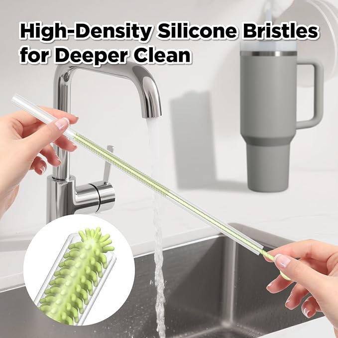 Silicone Straw Cleaner Brush, 2 Pcs Reusable Cleaning Brushes for Straws, 6mm&9mm, Green