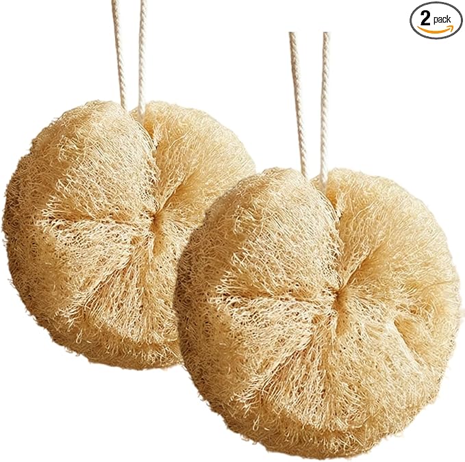 Natural Loofah Sponges 2 Pack of Organic Loofahs（Two Whole loofah） Exfoliating Scrubber Friendly 100% All Natural luffa Cleaning for Deep Clean Skin Care Bath Spa Shower Women