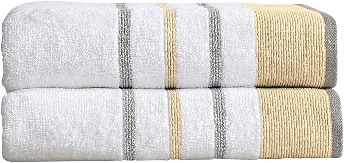 Great Bay Home Decorative Oversized Bath Sheet Set - Cotton 2 Pack 68x35 Extra Large Towels - Durable Towels for Bathroom Decor (Gold/Grey)