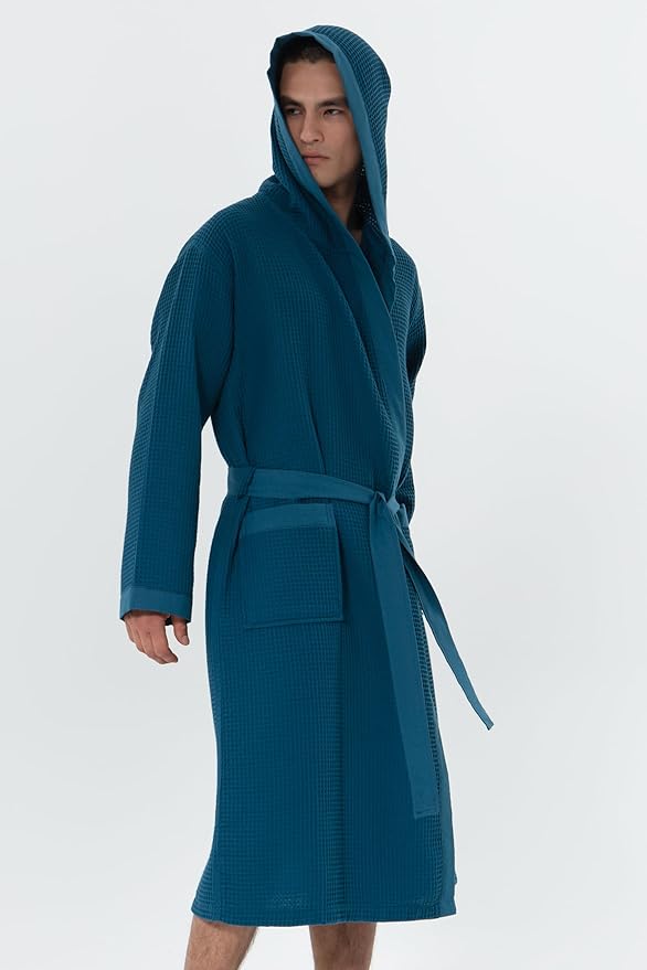 SEYANTE Turkish Cotton Waffle Robe for Men – Organic GOTS Certified Spa Bathrobe, Lightweight Kimono, Soft Cotton Bathrobe