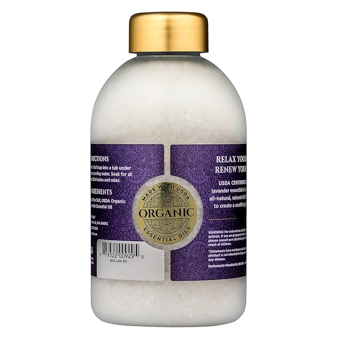 Bokek Bokek Organic Lavender Bath Salt, Dead Sea Salt Scented With Certified Organic Essential Oil, 20 Ounce Jar, White, Lavender, 20 ounces