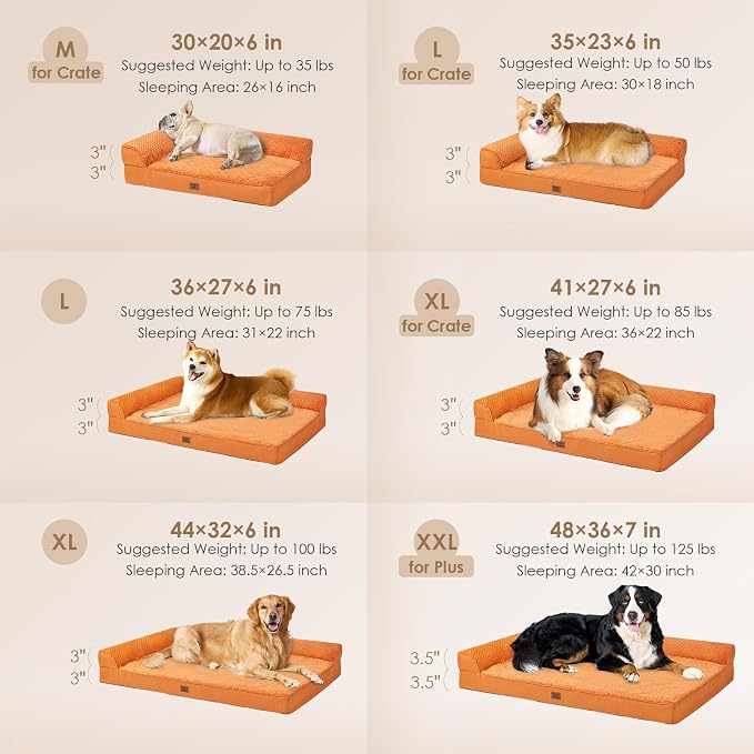 EHEYCIGA XXL Dog Bed Memory Foam, Orthopedic Giant Dog Bed Jumbo with Washable Removable Cover, Waterproof Pet Sofa Couch with Nonskid Bottom, 48x35x7.5, Pumpkin