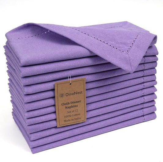 Hemstitch Dinner Napkins 100% Cotton Set of 12 - for Dining Weddings Parties Holidays Easter Everyday Use - Soft Durable Washable Table Napkins - 18x18 Inch Cloth Napkins Lavender