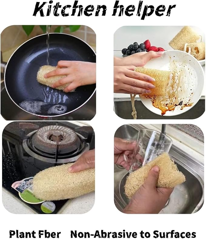 4PCK(12''-14'') Natural Organic Loofah Sponges - Large Exfoliating Shower Bath Luffa for SPA Beauty and Radiant Skin