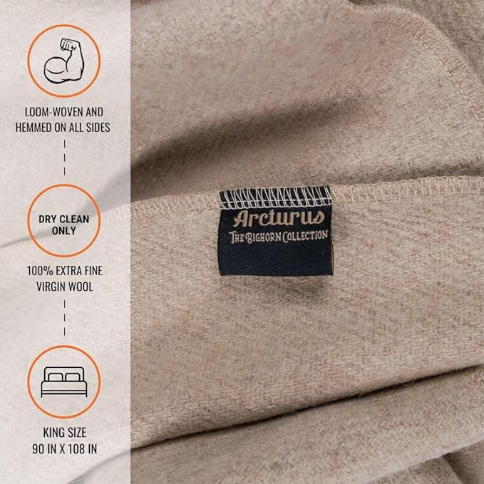 Arcturus Bighorn 100% Virgin Wool Blanket | Heirloom-Quality Wool Bedding for Home & Cabin | Warm, Thick & Durable (King Size, Ivory)