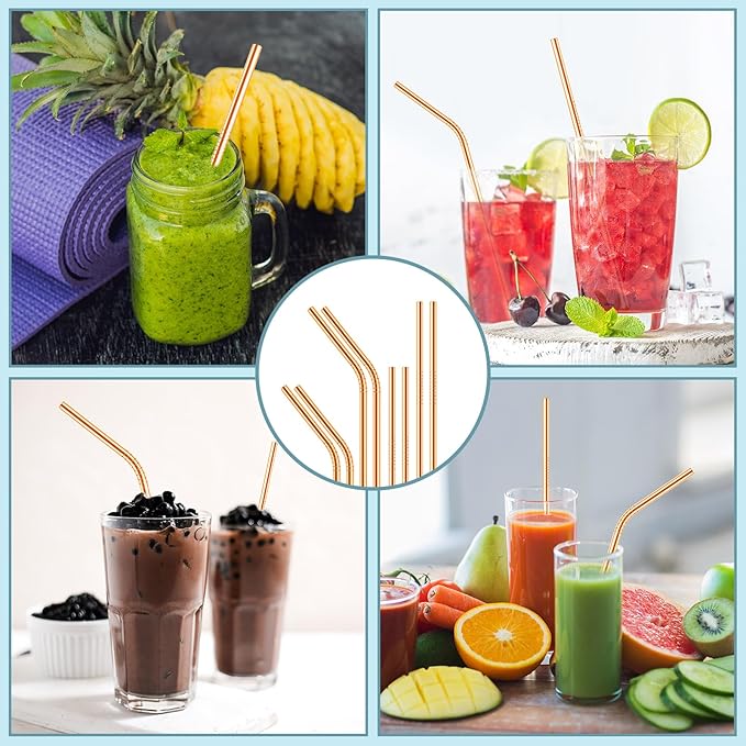 27 Pack metal straws reusable,12 Straight +12 Bent 3 Pcs Cleaning Brushes Included,stainless steel straws for 20oz and 30oz Tumblers Dishwasher Safe