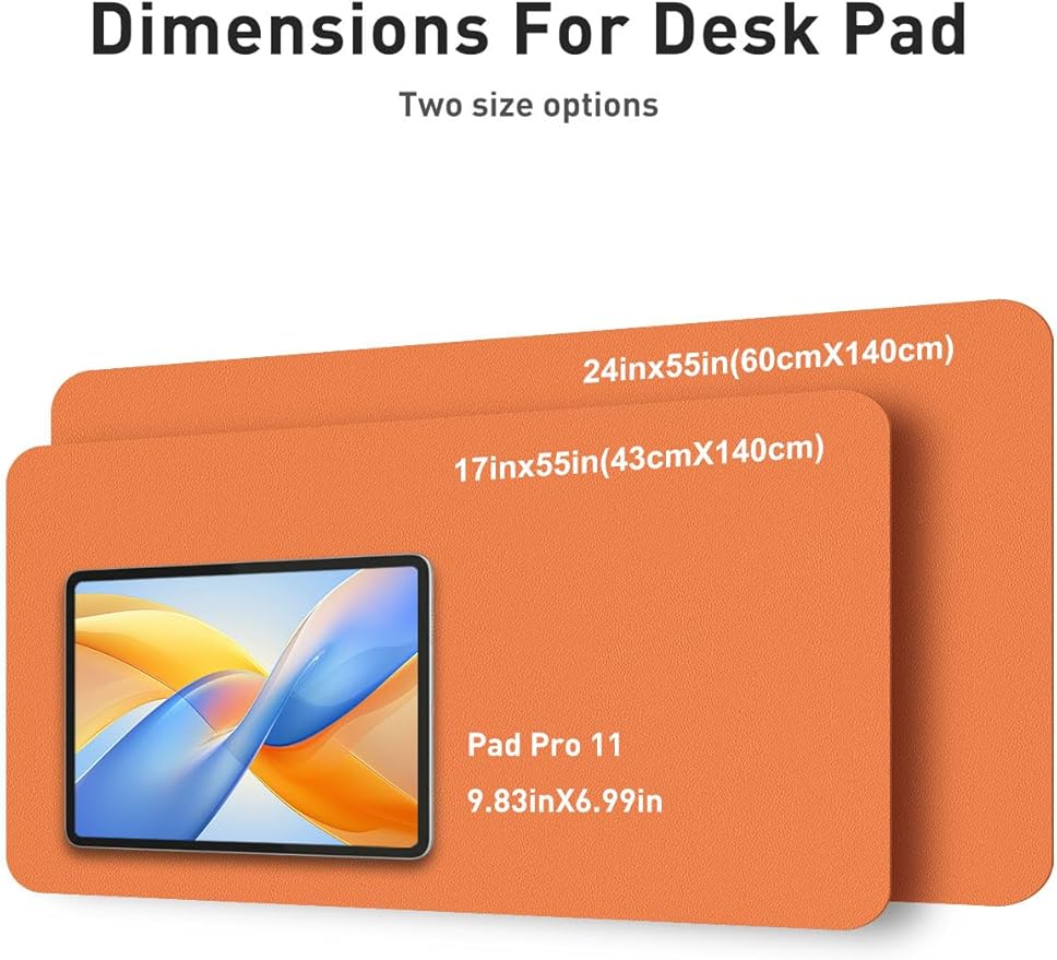 Aothia Faux Leather Desk Mat - Large Mouse Pad, Non-Slip PU Leather Blotter, Waterproof Writing Surface for Office and Home (Hermes Orange, 55" x 17")