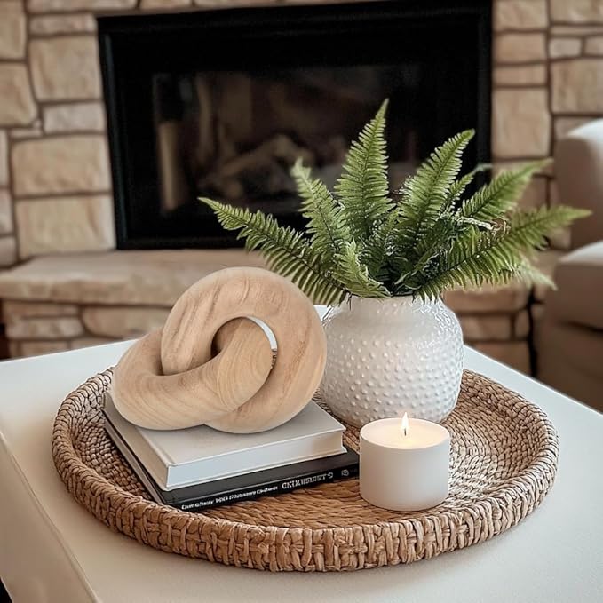 Table Decor Handcrafted Wooden Knot Sculpture Decor – Modern Nordic Style Decorative Accent for Home, Office, Shelf, and Console Table – Natural Oak Finish, 7"x4.7"