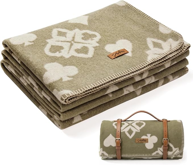 Molithe 100% Wool Blanket, 62" x 86", Warm, Thick, Washable, Military | Great for Camping, Outdoors, Sporting Events, Survival Kits Oat Latte