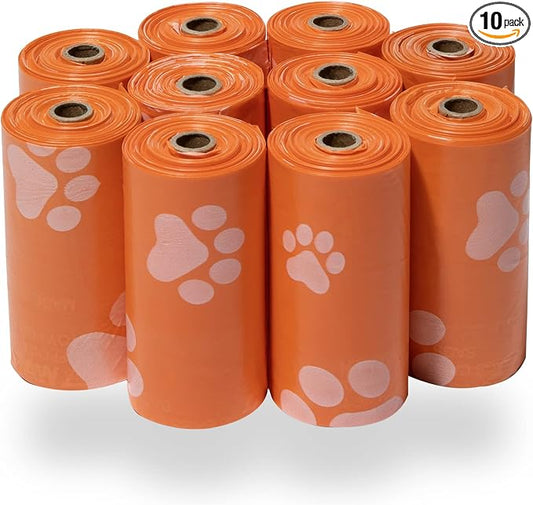 Best Pet Supplies Dog Poop Bags for Waste Refuse Cleanup, Doggy Roll Replacements for Outdoor Puppy Walking and Travel, Leak Proof and Tear Resistant, Thick Plastic - Orange, 150 Bags