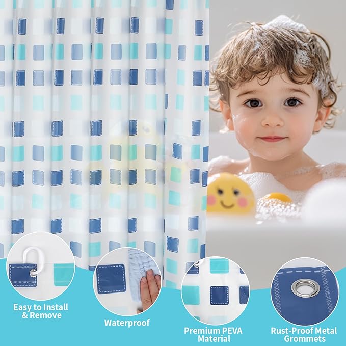 PEVA Shower Curtain Liner - 70x72 inch Waterproof & Odorless Bathroom Liner, Eco-Friendly PVC-Free, Minimalist Semi-Transparent Plaid Design, Quick-Dry Modern Decor with Hooks